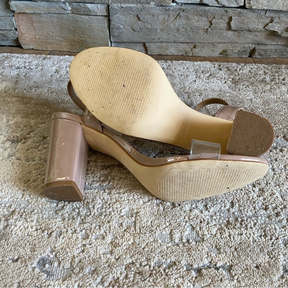 Abound Clear Strap Pumps Heels Open Toe Sandals Nude Pink Patent Faux Leather - Picture 6 of 9